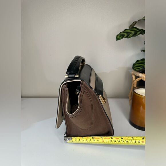 ZAC Zac Posen Eartha Top Handle Leather & Suede Satchel Cream Black Tan - Picture 13 of 15